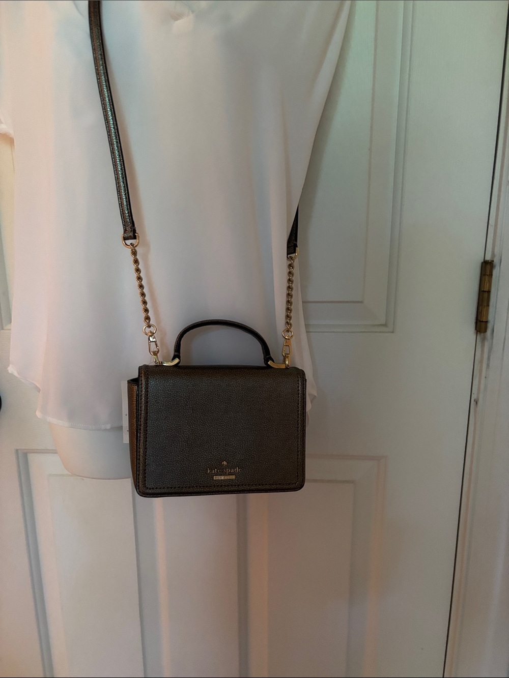 Kate Spade Maisie Pewter Leather Top-Handle Crossbody with Gold Hardware